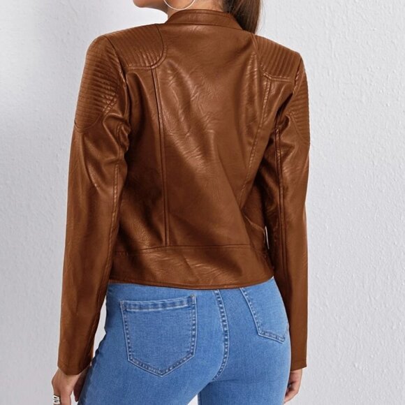 Vegan Leather Minimalist Moto Jacket Black - Picture 11 of 16